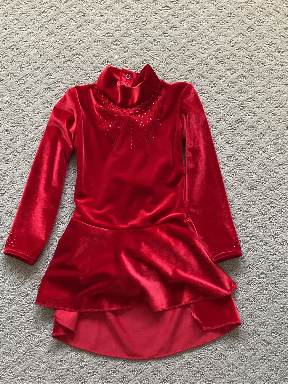 Red Velvet Girls Ice Skating Dress with Rhinestone Detail 0455